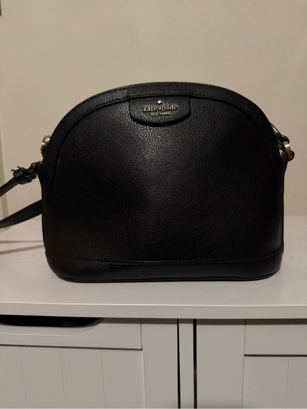 Kate Spade New York Sylvia Black Pebbled Leather Dome Crossbody Bag